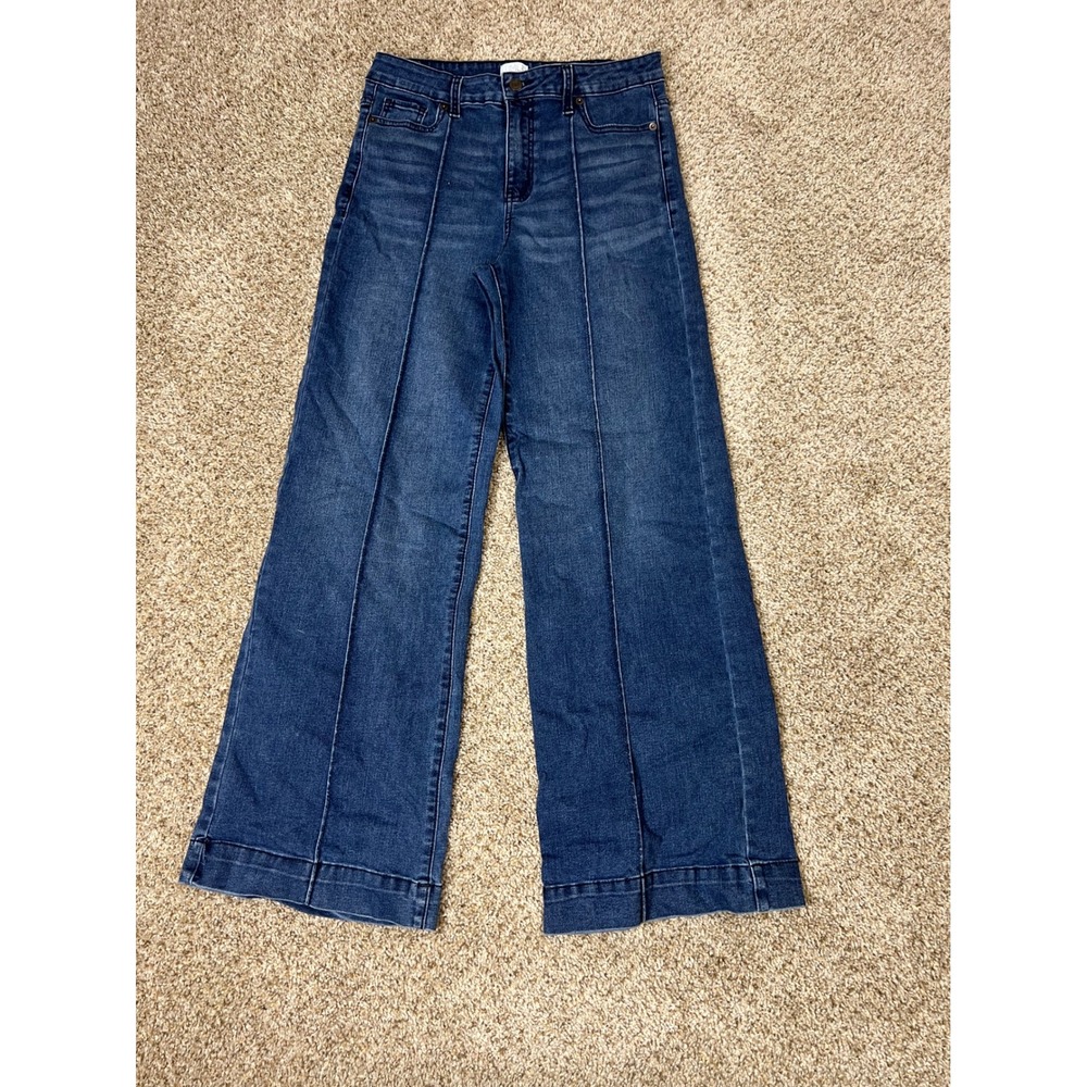 Time and Tru Womens Wide Leg High Rise Seam Front Jeans Dark Wash Size 6
